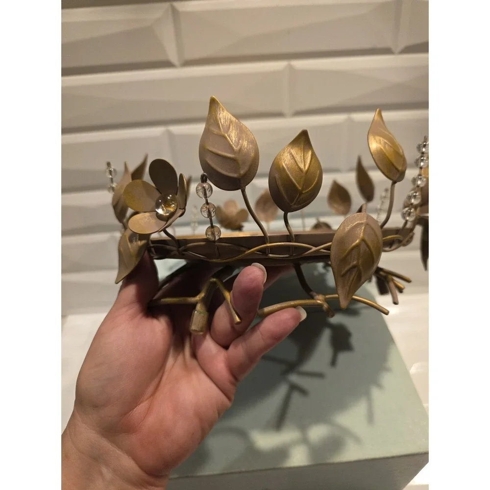 Partylite #3302 Golden Leaves 3-Wick Metal Bronze Color Candle Holder Tray - Picture 3 of 9